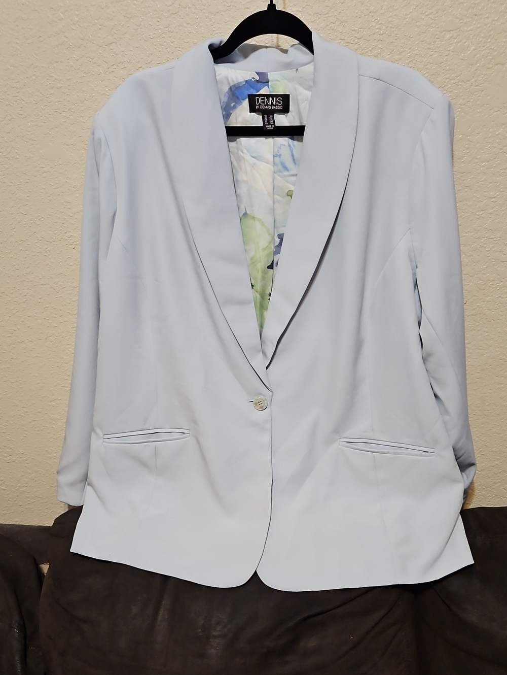 dennis basso Light Blue Single-Button Shawl Collar Blazer